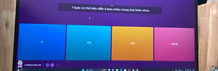 Minh họa câu hỏi 1 byte có thể biểu diễn bao nhiêu trạng thái khác nhau