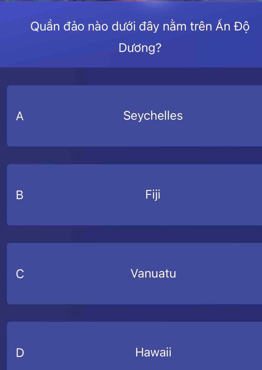 Câu hỏi trắc nghiệm địa lý về quần đảo Seychelles và vị trí trên Ấn Độ Dương